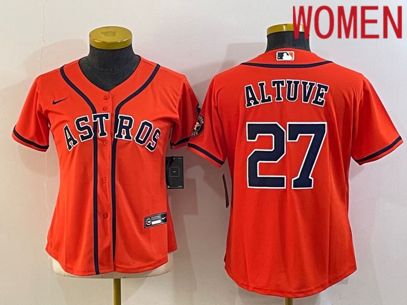 Women Houston Astros 27 Altuve Orange Game Nike 2022 MLB Jerseys